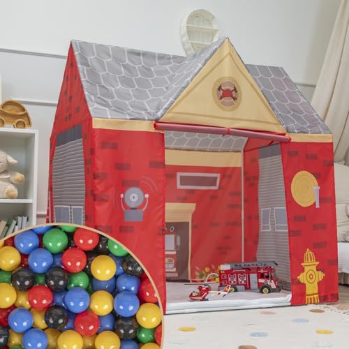 Selonis Spielhaus Spielzelt Feuerwehrhaus Mit 100 Bälle Faltbares Für Kinder Realistisches Design Langlebige Und Sichere Leicht Zu Montieren Drinnen Und Draußen von SELONIS