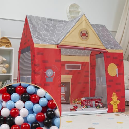 Selonis Spielhaus Spielzelt Feuerwehrhaus Mit 100 Bälle Faltbares Für Kinder Realistisches Design Langlebige Und Sichere Leicht Zu Montieren Drinnen Und Draußen von SELONIS