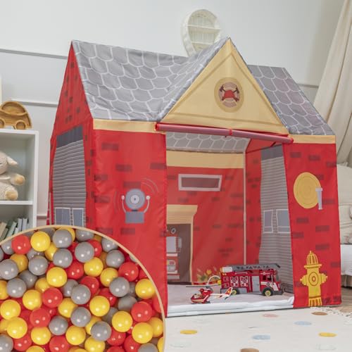 Selonis Spielhaus Spielzelt Feuerwehrhaus Mit 100 Bälle Faltbares Für Kinder Realistisches Design Langlebige Und Sichere Leicht Zu Montieren Drinnen Und Draußen von SELONIS