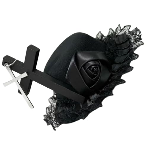 Eleganter Punk Gekreuzt Haarschleife Schwarz Rose Lace Kopfbedeckung Für Einzigartige Halloween Party Supply von SELiLe