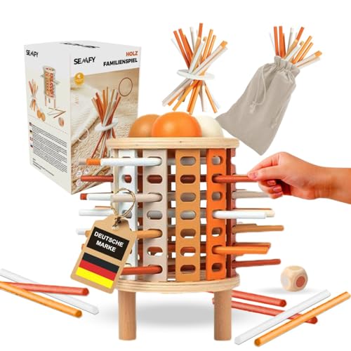 SEMFY Montessori Spielzeug ab 3 Jahren, pädagogisches Lernspiel mit 28 bunten Stäben, Würfeln und Holzkugeln - Brettspiel für Jungen und Mädchen 3-9 Jahre, Geschenk für Kinder, Holzspielzeug von SEMFY