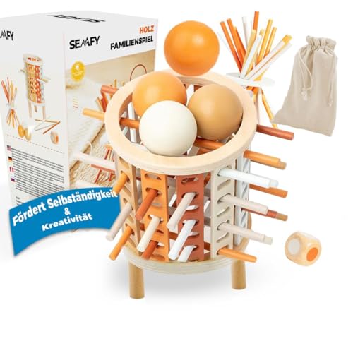 SEMFY Montessori Spielzeug ab 3 Jahren, pädagogisches Lernspiel mit 28 bunten Stäben, Würfeln und Holzkugeln - Brettspiel für Jungen und Mädchen 3-9 Jahre, Geschenk für Kinder, Holzspielzeug von SEMFY