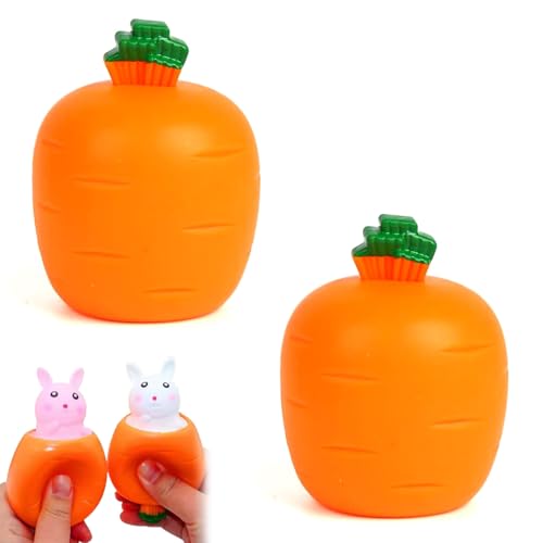 Carrot Rabbit Stress Balls,2 Stück Osterhasen-Stressball,Anti Stress Bälle Kaninchen,Stressball in Ostereier,Sensorisches Fidget-Spielzeug,Osterhase Stofftiere für Kinder -Zufällige Farbe von SEMINISMAR