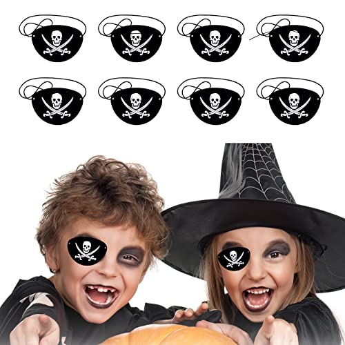 Piraten Augenklappe für Erwachsene Kinder,Schwarz Piraten Augenklappen,Verstellbare Pirat Augenmaske,Kapitän Augen Maske,Weiche Bequeme Piraten-Augenklappen-Augenmaske für Kinder Halloween-Party 8 PCS von SEMINISMAR