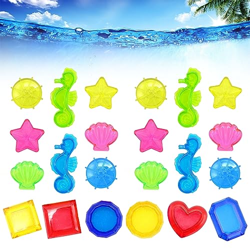 Tauchjuwel Pool Spielzeug, Tauchspielzeug für Kinder,Schwimm Tauch Spielzeug Set,Pool Tauchspielzeug Kinder,Meerestieren und Edelstein,Edelstein Unterwasser mit Drawstring Tasche,für Pool Party,23PCS von SEMINISMAR