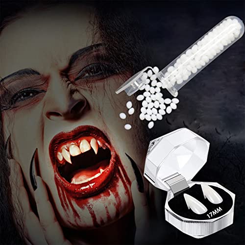 Vampir Zähne 17mm,Vampir Fangs,Vampir Zähne Fangs,Vampir Zähne Erwachsene,Halloween Vampir Zähne,Vampire Cosplay Fangs,für Cosplay Party Requisiten Halloween,mit Zähne Pellets Klebstoff,1 Paar von SEMINISMAR