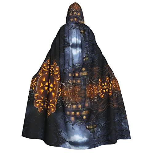 Halloween Haunted Houses Print Adult Hooded Cloak Halloween Christmas Xmas Party Hooded Cloaks von SEMRUAG