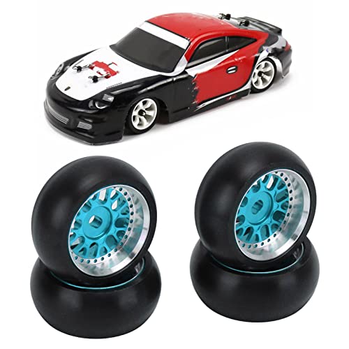 SENECESLI RC Drift Reifen, 4 Stück, 2 Paar RC Fahrzeugreifen für 1/28 RC Drift Reifen für K969 für P929 für K989, Aluminiumlegierung und Gummi, Verbesserung der Glänzenden Stabilität, (Blue) von SENECESLI