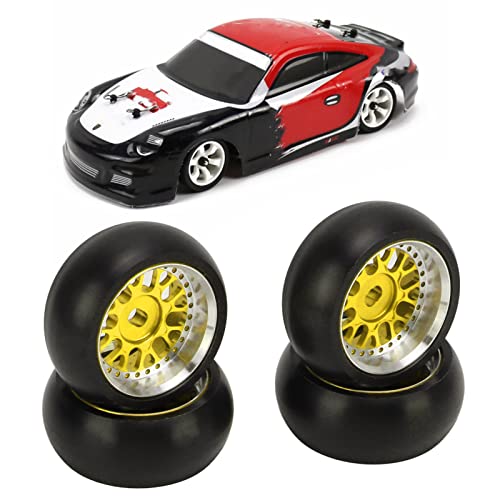 SENECESLI RC Drift Reifen, 4 Stück, 2 Paar RC Fahrzeugreifen für 1/28 RC Drift Reifen für K969 für P929 für K989, Aluminiumlegierung und Gummi, Verbesserung der Glänzenden Stabilität, (Gold) von SENECESLI