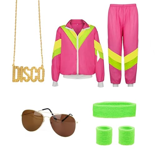 SENGBIRCH 80er 90er Jahre Outfit Herren Damen,Rot,Kostüm Trainingsanzug,Retro Anzug Kostüm,Jogginganzug,Party Accessoires für Faschingskostüm Karneval - L von SENGBIRCH