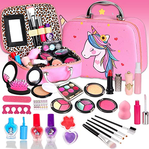 Kinder Make Up Set Mädchen - Kinder Schminkset Mädchen Spielzeug, Einhorn Kinderschminke Set Sicheres und Ungiftige Makeup Geschenk Weihnachten Geburtstag Geschenk 4 5 6 7 8 9 10 Jahre von SENLISI