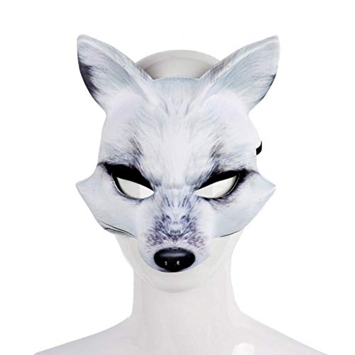 Fox Tail Therian Gear Cosplay Fuchs Halbtier Maskerade Kostüm Zubehör für Halloween Karneval Fasching Party Dekor Weiße Halbmaske Herren Schwarze Socken von SENRN