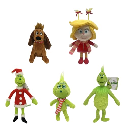 SENTOYA Plüschtier Grinch Weihnachten Hunde Plüsch Puppe Stuffed Toy Wurfkissen Stofftier Geschenke für Kinder Mädchen Jungen (5 Pcs/Set) von SENTOYA