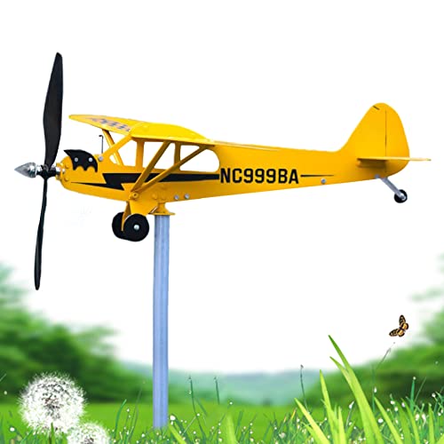 Flugzeug-Wetterfahne, Outdoor-Flugzeug-Windspiel, Piper J3 Cub Aircraft Wetterfahne, 3D-Metall-Plug-in-Vane -Dekor, Flugzeug-Wetterfahne, kinetische Kunst, Handwerk, Windspiel, von SENZZ