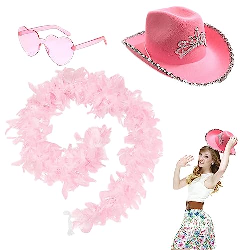 Hut mit künstlichen Federn, Cosplay-Set für Western Cowgirl Hut, Cowgirl Federhut, Cowboyhut für Damen Kostüm für Junggesellinnenabschied - von SENZZ