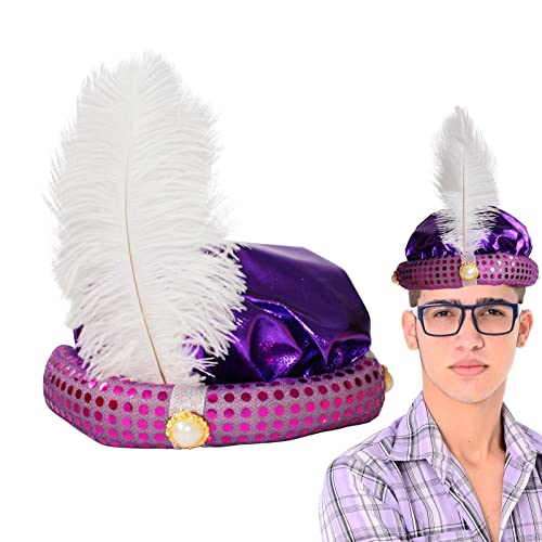 Prinz Aladdin Hut - Aladdin Sultan Turban - Mit Federn und Perlen Wunderschöner Turban Sultan Men Head Wrap Pailletten Design für Herren von SENZZ