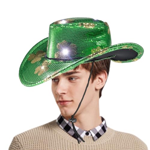 St. Patrick's Day Cowboyhut, LED Kleeblatt Pailletten Hut, St. Patrick's Day Cowboyhut, Kleeblatt Pailletten Hut Grün Hut von SENZZ