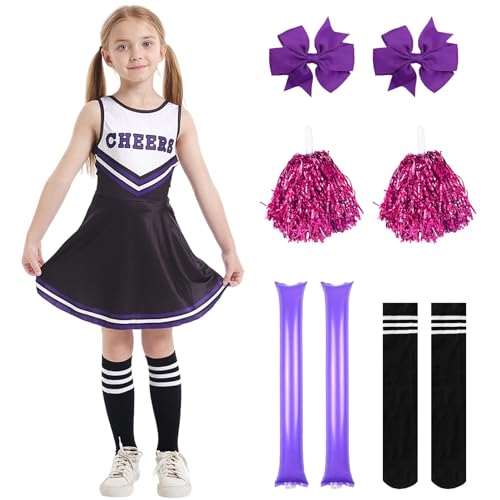 SERTAS Cheerleader Kostüm Kinder, Cheerleadering Outfit Mädchen,Mädchen Karneval Kostüm, Cheerleader kleid (Schwarz, 110) von SERTAS