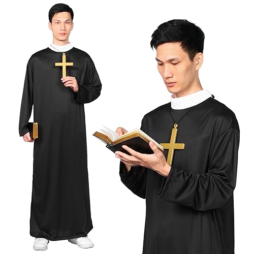 SERTAS Priester Kostüm Herren,Mönch Kostüm Herren,Priester Robe Mönch Kleid Mittelalter Kostüm Herren Schwarze Robe Renaissance Gewand,Mönchs Uniform Für Halloween Karneval Mittelalter Party von SERTAS