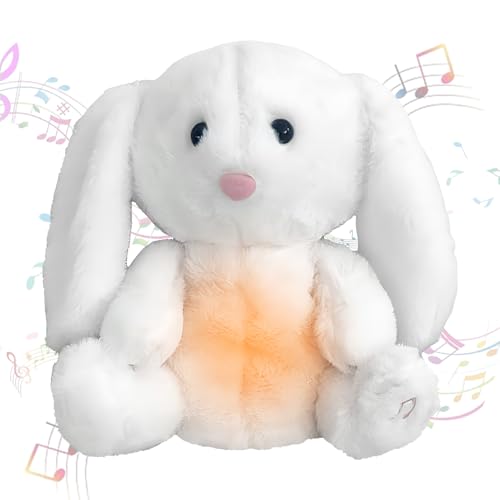 SERTAS Kuscheltier Hase Kuscheltier mit Atembewegung Musik Cartoon Plüschtier Spielzeug, Atmendes Kuscheltier Kuschelhase Empfohlene Geburtstag oder Geschenk Geburtstag für Kinder über 1 Jahr alt von SERTAS