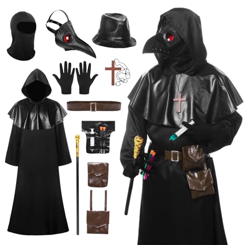 SERTAS Pestdoktor-Halloween-Kostüm-Set, mittelalterliches Steampunk-Kostüm, Pestarzt-Maske, Cosplay, Halloween-Kostüm, schwarzer Robe, Rollenspiel, Outift für Erwachsene, Männer, Frauen (schwarze SERTAS Pestdoktor-Halloween-Kostüm-Set, mittelalterliches Steampunk-Kostüm, Pestarzt-Maske, Cosplay, Halloween-Kostüm, schwarzer Robe, Rollenspiel, Outift für Erwachsene, Männer, Frauen (schwarze von SERTAS