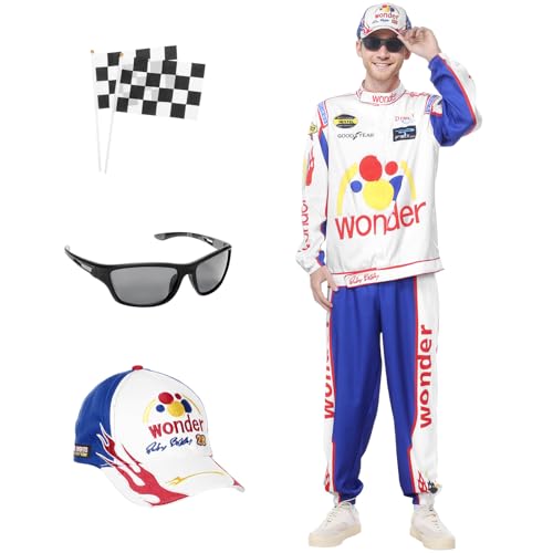 SERTAS Ricky Bobby-Kostüm, Nacht-Kostüm, Rennfahrer-Kostüm, Cosplay, Ricky-Bobby-Jacke für Halloween, Erwachsene, Herren, Damen, Blau, Größe L von SERTAS