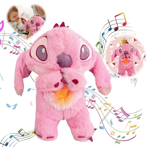 SERTAS Stitch Kuscheltier mit Atembewegung und Musik Cartoon Plüschtier Spielzeug Empfohlen ab 1 Jahr Kindergeburtstage und Weihnachten Geschenke Neugeborenen Geschenke für Mädchen (Rosa) von SERTAS