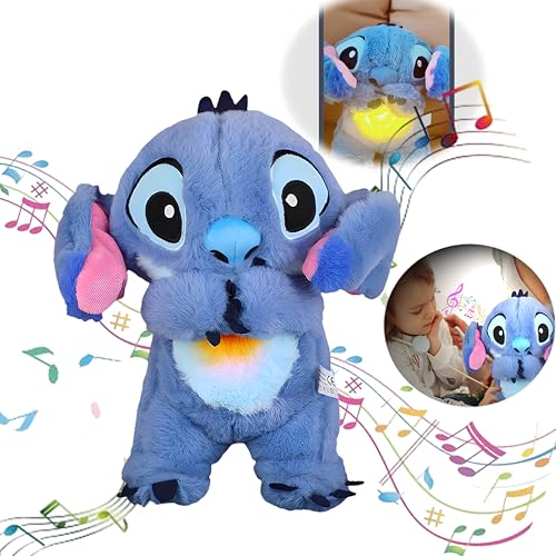 SERTAS Stitch Kuscheltier mit Atembewegung und Musik Cartoon Plüschtier Spielzeug Empfohlen ab 1 Jahr Kindergeburtstage und Weihnachten Geschenke Neugeborenen Geschenke für Mädchen von SERTAS