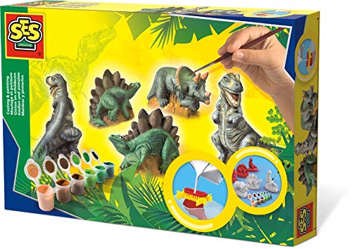 SES Creative 01406 Gips Gießen Bastelset Dinosaurier-Set, Kreativspielzeug für Kinder, grün von SES Creative