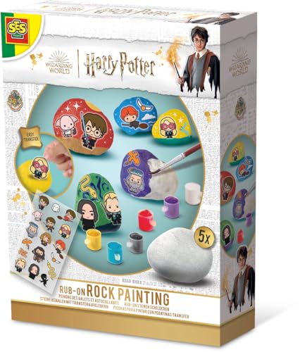 SES Creative 09341 Harry Potter Steine Zum Bemalen - Steine Bemalen inklusive 5 flachen Steinen, 6 Farben, Pinsel und Harry Potter Figuren Aufkleber von SES Creative