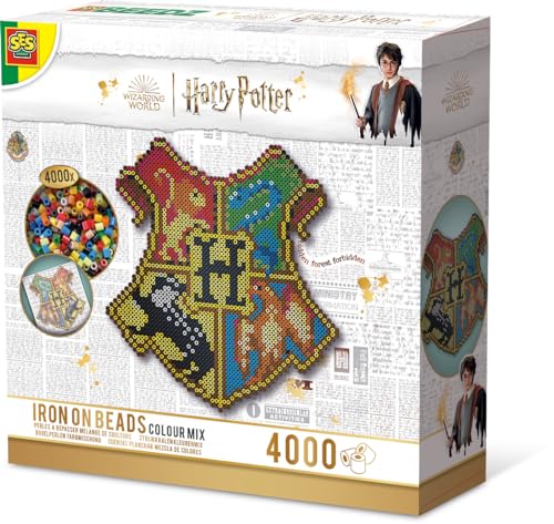 SES Creative 09346 Harry Potter Hogwarts Wappen Bügelperlen Bastelset Wanddekoration mit 4000 PVC-freien Steckperlen Hogwarts Logo mit Anleitung in Originalgröße Bügelperlen Vorlage von SES Creative