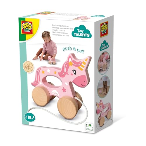 SES Creative 13137 Nachziehtier Einhorn 2 in 1 aus Holz, Laufspielzeug für Kleinkinder von SES Creative