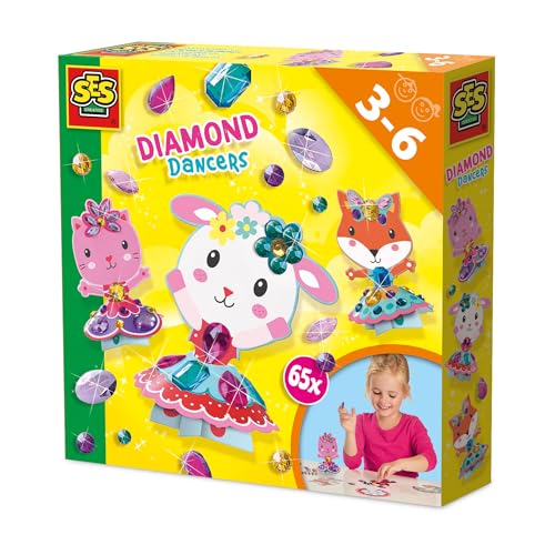 SES Creative 14048 Diamant-Tänzerinnen - Bastelset für Papier-Tanzpuppen - Verzieren mit 65 Diamantstickern - Für Kinder Ab 3 Jahren von SES Creative