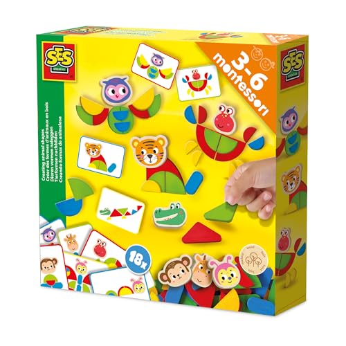 SES Creative 14063 Montessori-Spielzeug - Tierformen Nachlegen - Aufgabenkarten und Holzteile zum Nachbilden von Formen - Stapeln und Formen Gestalten - Für Kinder Ab 3 Jahren SES Creative 14063 Montessori-Spielzeug - Tierformen Nachlegen - Aufgabenkarten und Holzteile zum Nachbilden von Formen - Stapeln und Formen Gestalten - Für Kinder Ab 3 Jahren von SES Creative