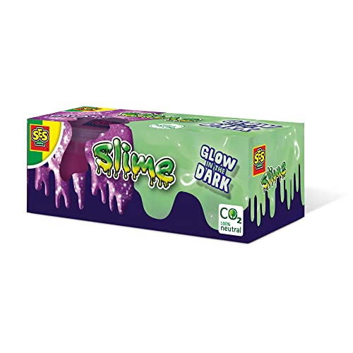 SES Creative 15007 - Leuchtschleim & Glitzerschleim Set, Glow in The Dark Schleim für Kinder, Diverse Farben, Purple von SES Creative