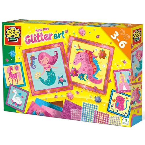 SES Creative 14645 Mess-Free Glitter Art Set Einhorn Glitzerkunst ohne Kleckern, Pink, Medium von SES Creative