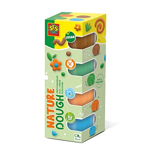 SES Creative 00513 Feel Good Knete Nature (4x90gr) -Kinderknete Ab 1 Jahr-Glutenfrei, Mehrfarbig von SES Creative