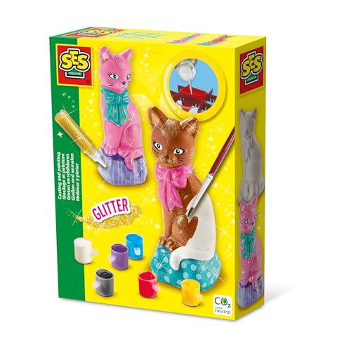 SES Creative 01218 Gips Gießen Bastelset Katze, Tier-Bastelset für Kinder von SES Creative