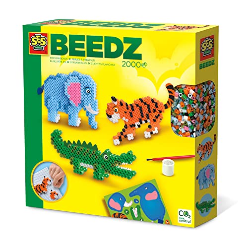 SES Creative Bügelperlen-Set Safari-Tiere, 2000 Perlen für 3D-Tierfiguren von SES Creative