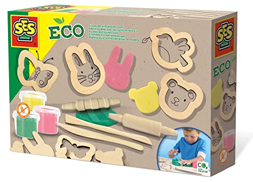 SES Creative 24917 – Eco Knete Set mit Holzwerkzeugen, Umweltfreundlich, Fördert Motorik und Kreativität, diverse Farben von SES Creative