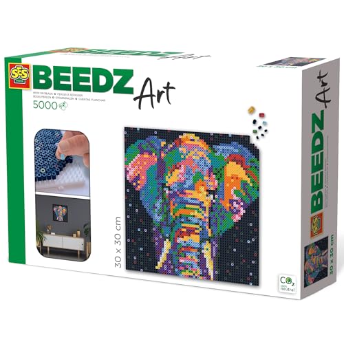 SES Creative 06012 Beedz Art - Elefanten-Fantasie Bügelperlen Set – 5000 Perlen, 4 Stecktafeln, Kreativset für Kinder ab 12 Jahren von SES Creative