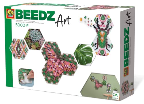 SES Creative 06021 Beedz Art - Hex Tiles Botanisch Bügelperlen Set – 5000 Perlen, 3 Sechseckige Stiftplatten, Naturinspiriertes Kunstprojekt, Für Kinder ab 12 Jahren von SES Creative