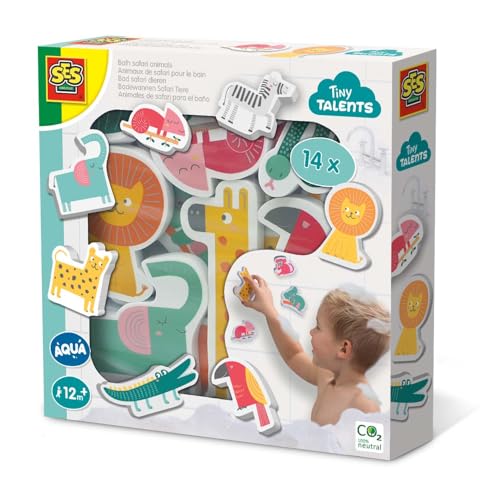 SES Creative | Badespielzeugset Safari-Tiere für Kinder ab 1 Jahr | 14 Spielzeuge : Löwe, Elefant | Flotte + Saugnapf | Fördert die Vorstellungskraft | CO2-neutral | Sicherheit | Babygeschenk | 13097 von SES Creative