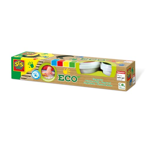 SES Creative 24926 - Eco Fingerfarbe 4 Farben x 150ml, aus natürlichen Rohstoffen, Hautfreundlich, Auswaschbar, Recycelte Verpackung, 110 g (4er Pack) SES Creative 24926 - Eco Fingerfarbe 4 Farben x 150ml, aus natürlichen Rohstoffen, Hautfreundlich, Auswaschbar, Recycelte Verpackung, 110 g (4er Pack) von SES Creative