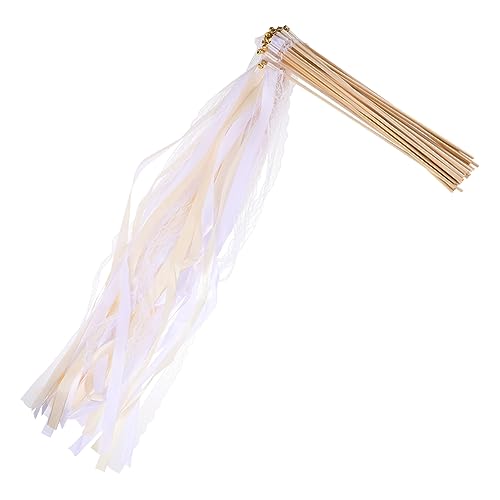 SEWACC 25st Streamer-feenstab Zauberstäbe Feenstab Aus Seide Handbanddrachen Party-fee-Stick Klebt Ornamente Tanzbänder Luftschlangen Party- -fee-Sticks Tanzendes Beige Holz von SEWACC