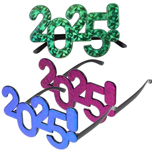 SEWACC 3 Stück 2025 Brillen Frohes Neues Jahr Brille Glitzer Brille 2025 Zahl Lustige Silvester Kostüm Requisite Feier Party Gefälligkeiten von SEWACC