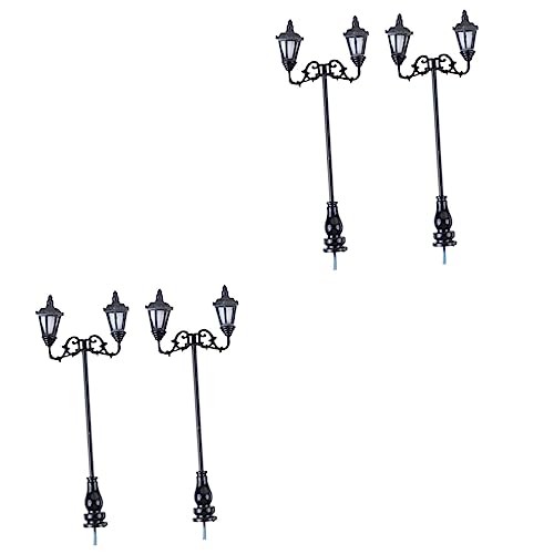 SEWACC 4 Stück Mikro Landschaftsgarten Laternenpfähle Modellpfostenlampen Außenminiatur Straßenlaterne Straßenlaterne Miniaturen Lampenmodelle Außenweg Laternenpfahl Edelstahl von SEWACC
