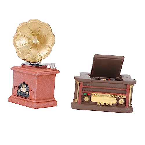 SEWACC 4 Stück Vintage-Ornamente kleines Modell Radio-Modell Mini-Radio Phonographen-Modell hühner Spielzeug Dekoration Weihnachten Kleiner Phonograph Mini-Phonograph-Modell-Dekor Harz von SEWACC