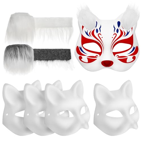 SEWACC 5 Stück Maske Mit Diy-Maske Aus Weißem Papier Blanko Handbemalt Halbgesichtsmaske Maskerademaske Für Cosplay-Partygeschenke von SEWACC