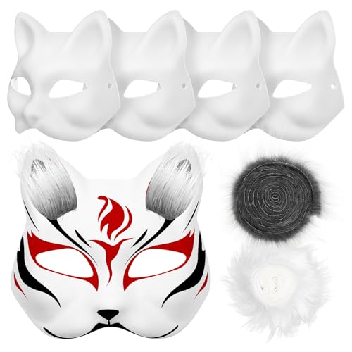 SEWACC 5 Stück Masken Weiße Blanko-Maske Mit Unfertiger Tiermaske Für Halloween Karneval Cosplay Tanzpartys von SEWACC